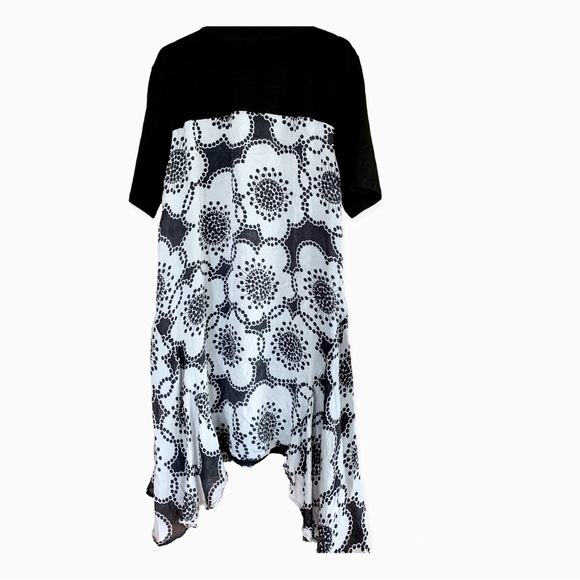 Clu Contrast Panels Asymmetric Floral Midi Dress black & white Dress - Size 1X - Picture 6 of 13